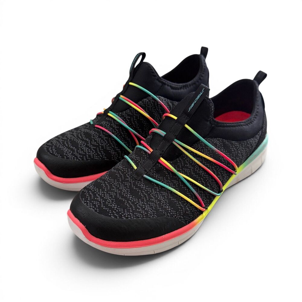 Skechers Air-Cooled Memory Foam Slip-On Sneakers Rainbow Women's 9 Black